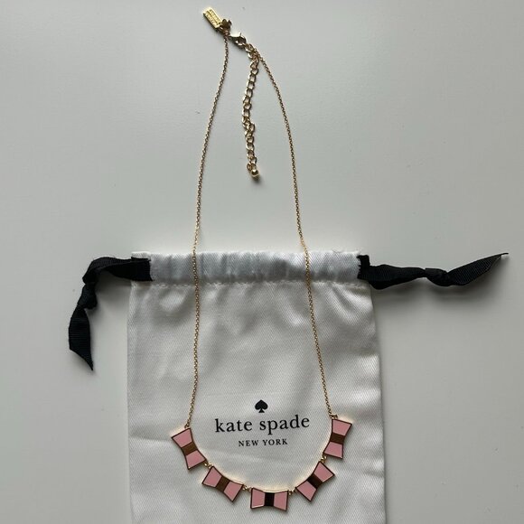 BRAND NEW Kate Spade Gold Plated Bow Shoppe Pink Enamel Collar Necklace - Picture 5 of 5